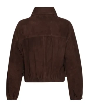 The Jacket World Pia Brown Suede Leather Bomber Silhouette Jacket