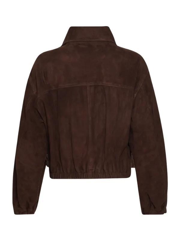The Jacket World Pia Brown Suede Leather Bomber Silhouette Jacket