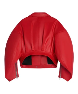 The Jacket World Poppy Vibrant Red Cropped Biker Leather Jacket