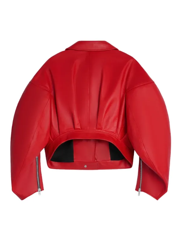 The Jacket World Poppy Vibrant Red Cropped Biker Leather Jacket