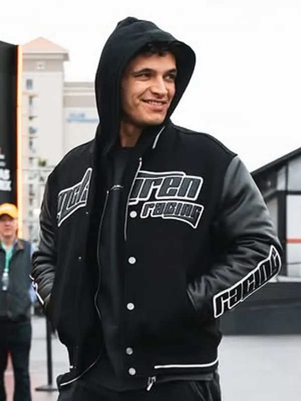 2025 Lando Norris Formula 1 Team McLaren Black Wool Varsity Jacket