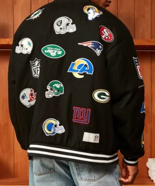 NFL Melton All Team Black Wool Bomber Jacket