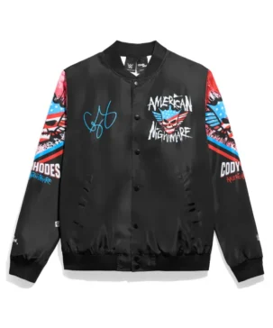 WWE Cody Rhodes Black Satin Varsity Jacket
