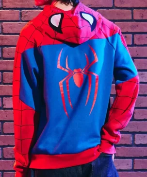 2026 Movie Spider-Man Brand New Day Web Pattern Red and Blue Hooded Jacket