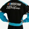 2026 NASCAR X Justice Women's Black and Blue Cropped Cotton Racing Varsity Jacket