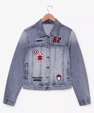 Marvel Spider-Man Brand New Day Protector Of New York Womens  Blue Cropped Denim Jacket
