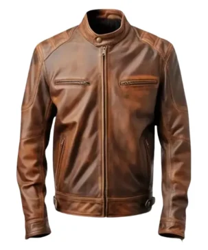 TJW Distressed Leather Cafe Racer Jacket