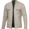 The Jacket World 2026 Men's Beige Cafe Racer Leather Jacket