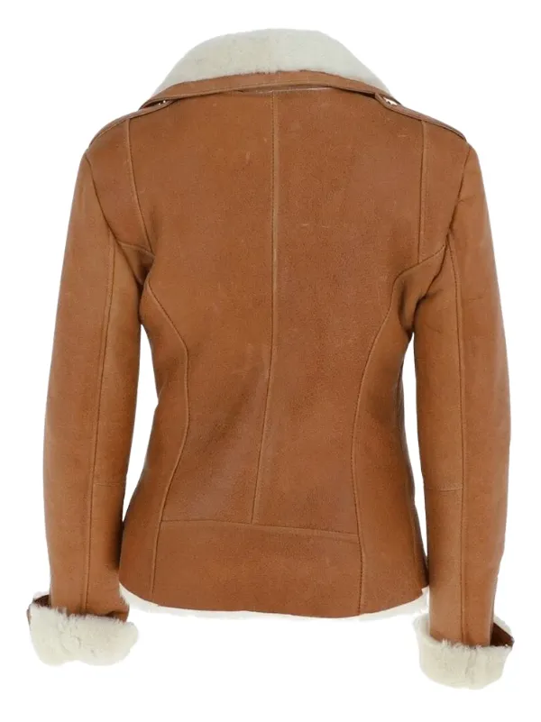 The Jacket World 2026 Women's Brown Biker Shearling Leather Jacket