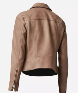 The Jacket World Emily Taupe Beige Leather Motorcycle Jacket