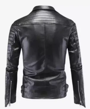 The Jacket World Mens Asymmetrical Quilted Black Biker Leather Jacket