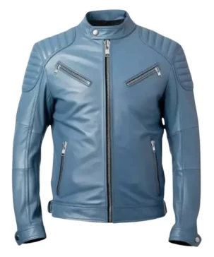 The Jacket World Mens Blue Cafe Racer Jacket